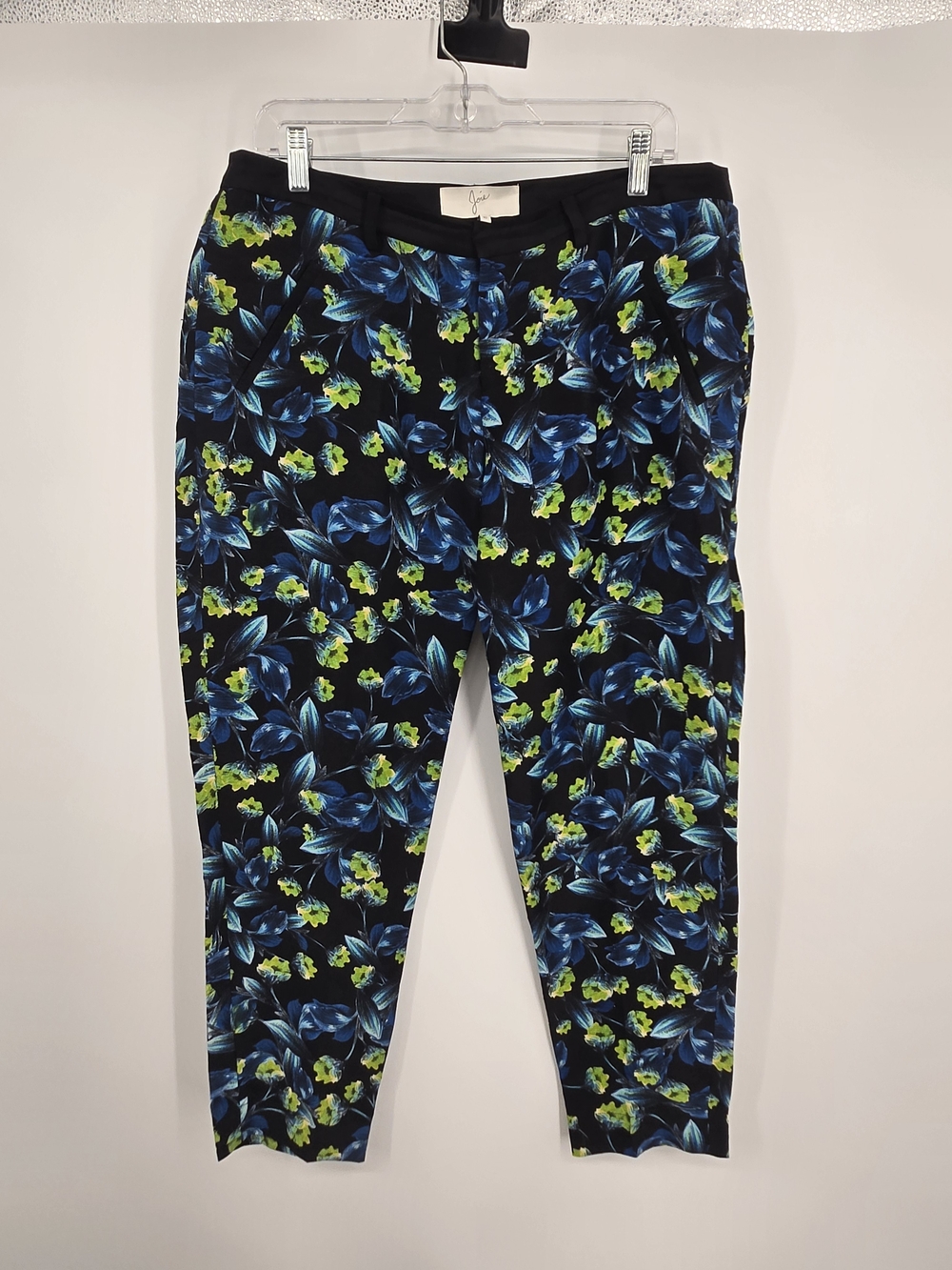 Joie Blue And Lime Floral On Black Straight Leg Pants Size 10 (8745)